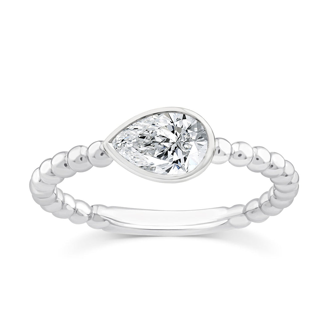 0.50ct Pear Lab Grown Diamond Beaded Ring in 9K White Gold