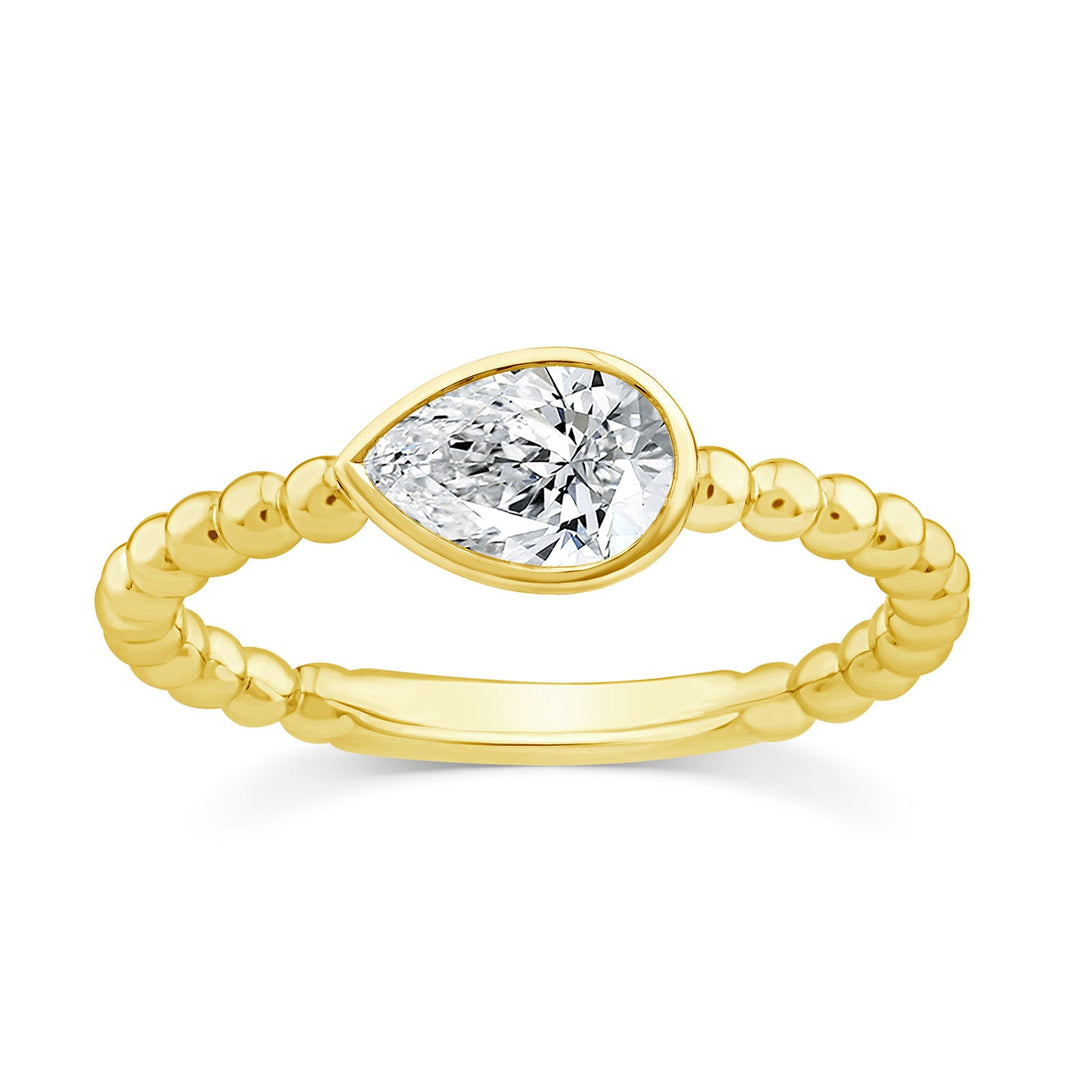 0.50ct Pear Lab Grown Diamond Beaded Ring in 9K Yellow Gold