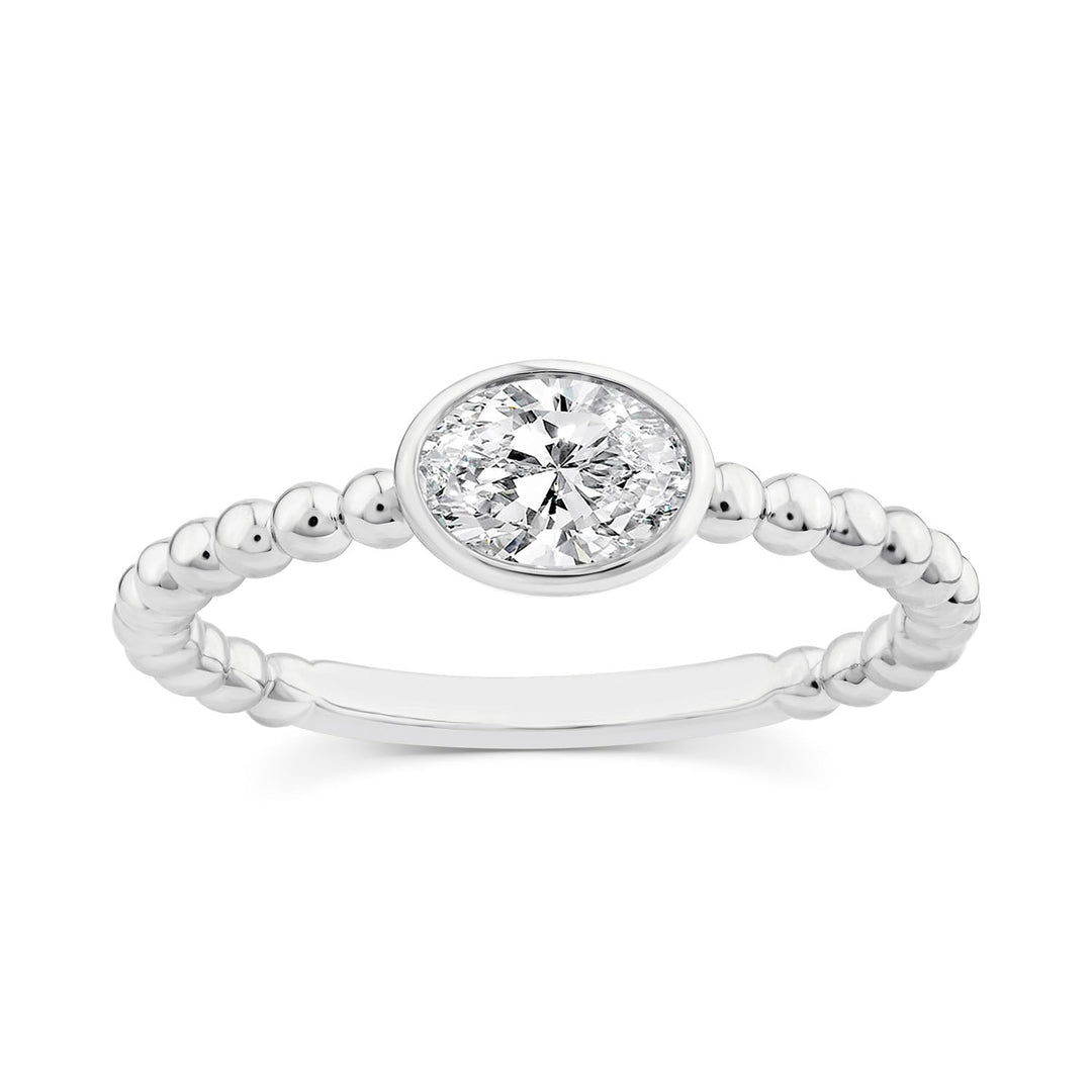 0.50ct Oval Lab Grown Diamond Beaded Ring in 9K White Gold