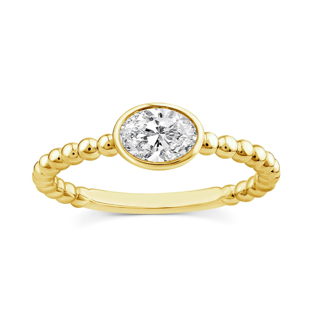 0.50ct Oval Lab Grown Diamond Beaded Ring in 9K Yellow Gold