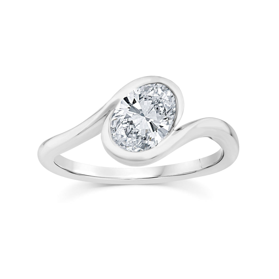 1.00ct Oval Lab Grown Diamond Offset Ring in 9K White Gold