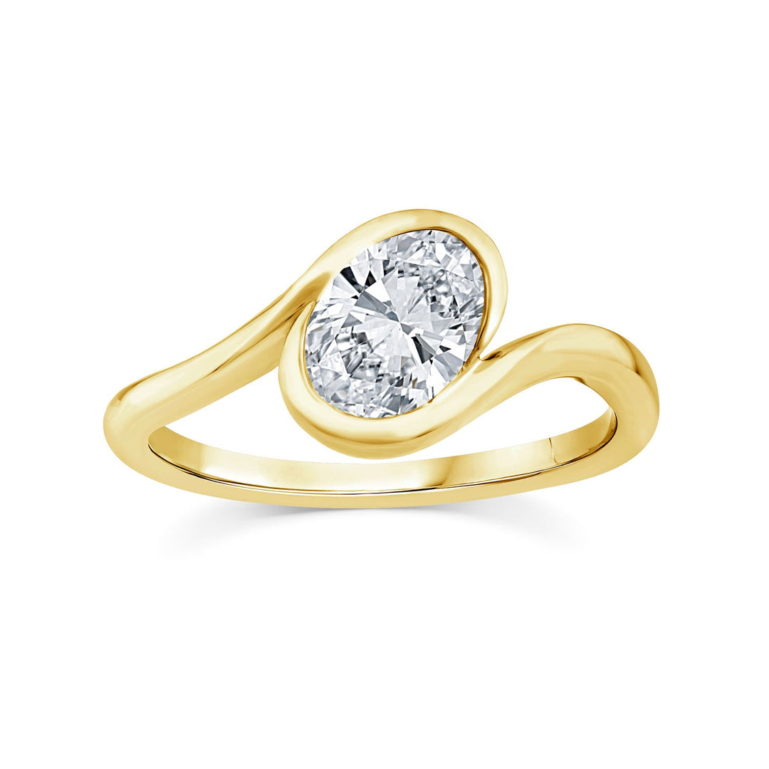 1.00ct Oval Lab Grown Diamond Offset Ring in 9K Yellow Gold