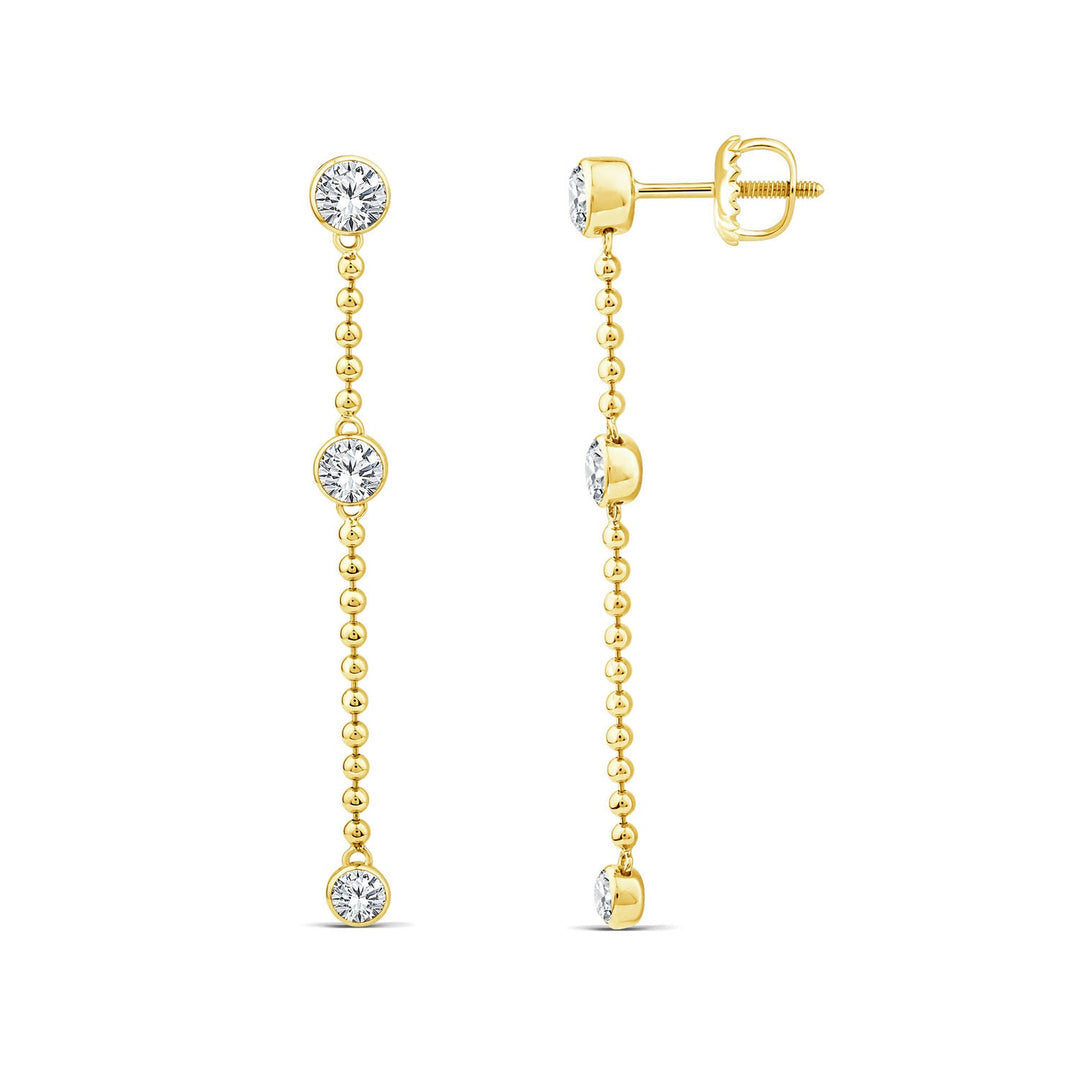 1.00ct Lab Grown Diamond Station Drop Earrings in 9K Yellow Gold