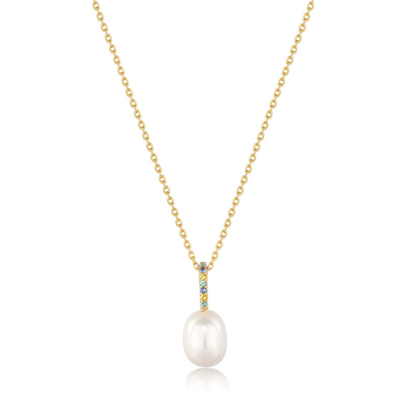 Ania Haie Gold Gem Pearl Drop Pendant Necklace N054-01G