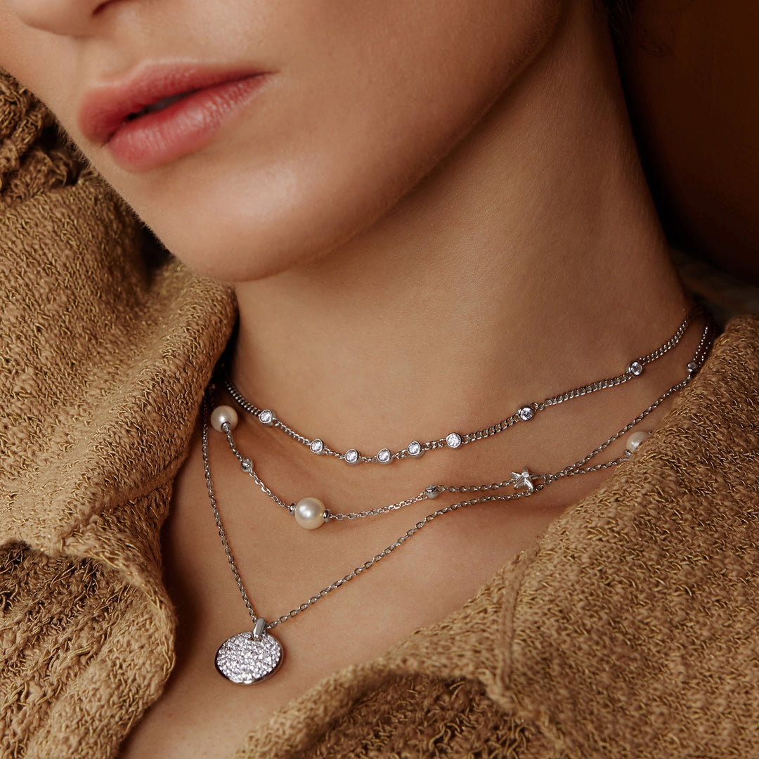 Ania Haie Silver Multi Station Round Stone Chain Necklace