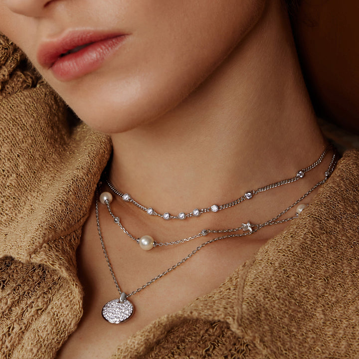 Ania Haie Silver Multi Station Round Stone Chain Necklace