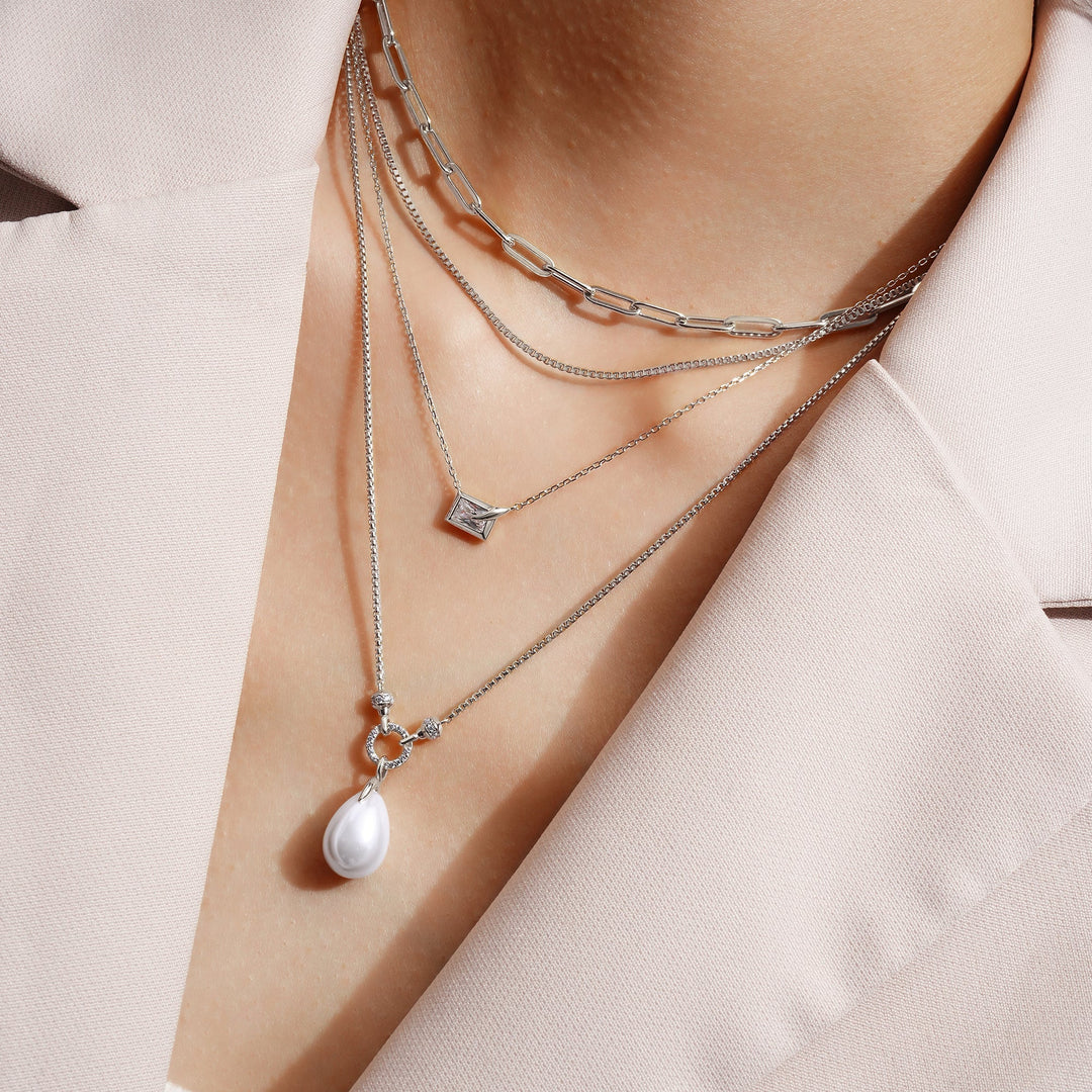 Ania Haie Silver Linked Shell Pearl Drop Pendant Necklace