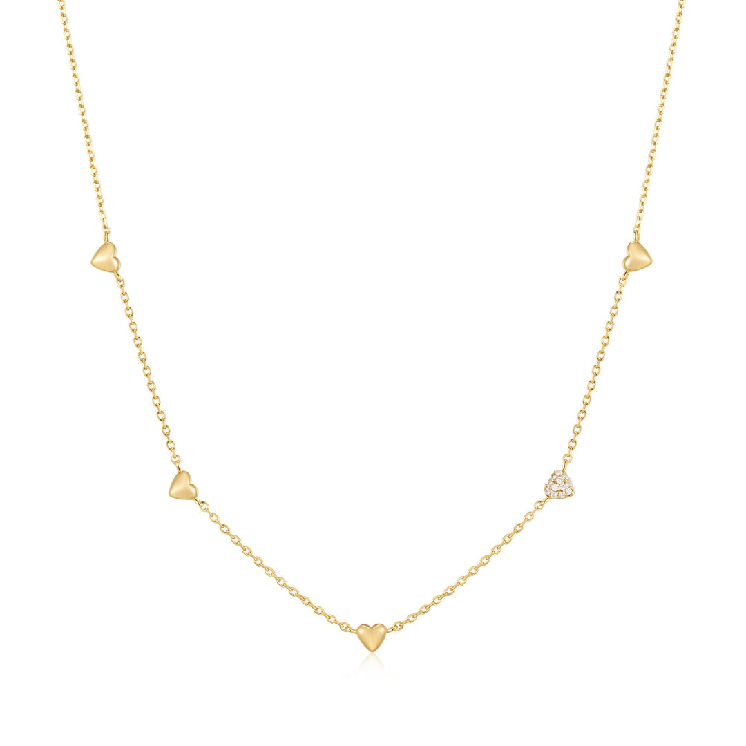 Ania Haie Gold Pave Puffed Heart Station Necklace N074-05G