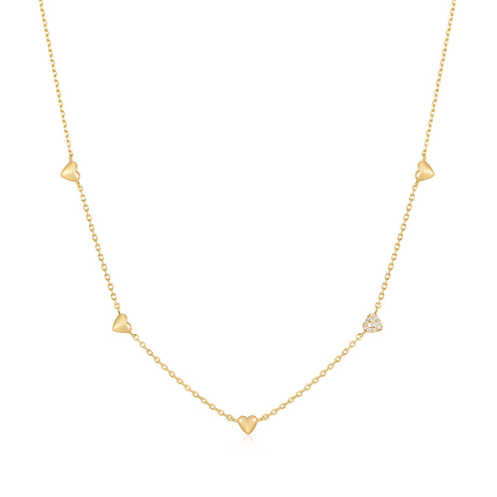 Ania Haie Gold Pave Puffed Heart Station Necklace N074-05G