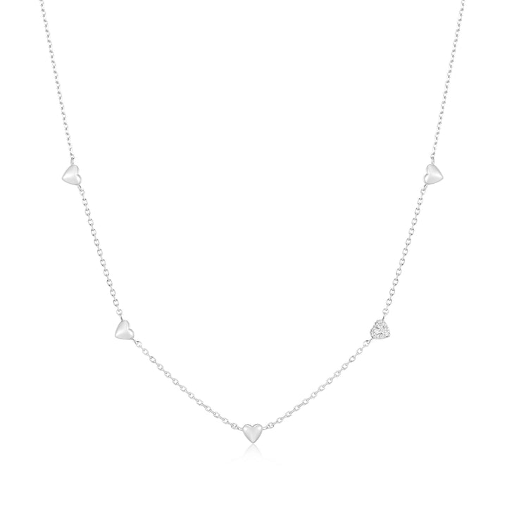 Ania Haie Silver Pave Puffed Heart Station Necklace N074-05H