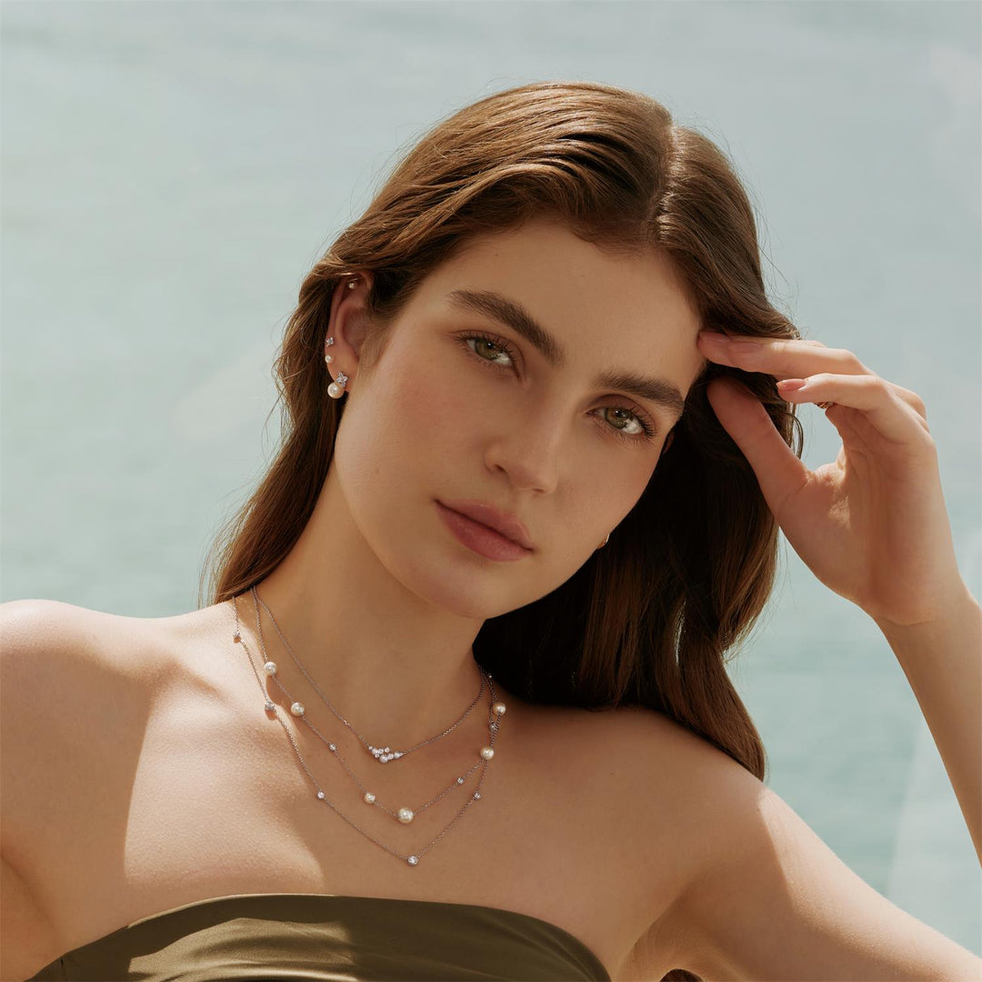 Ania Haie Silver Asymmetric Shell Pearl Station Necklace N075-05H
