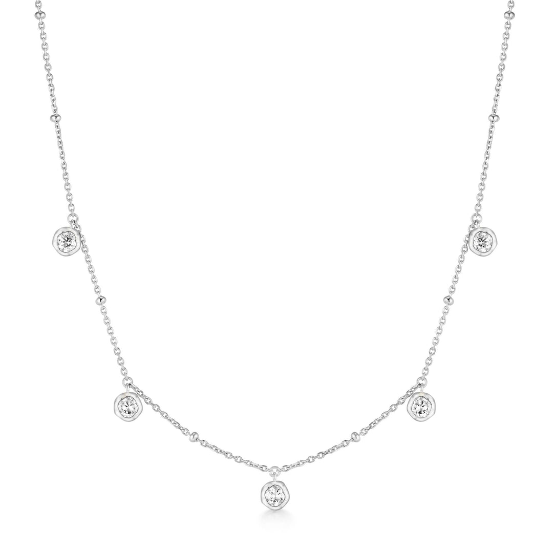 Ania Haie Silver Molten Bezel-Set Droplet Station Necklace N074-07H