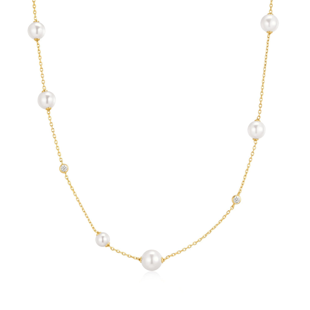 Ania Haie Gold Asymmetric Shell Pearl Station Necklace N075-05G