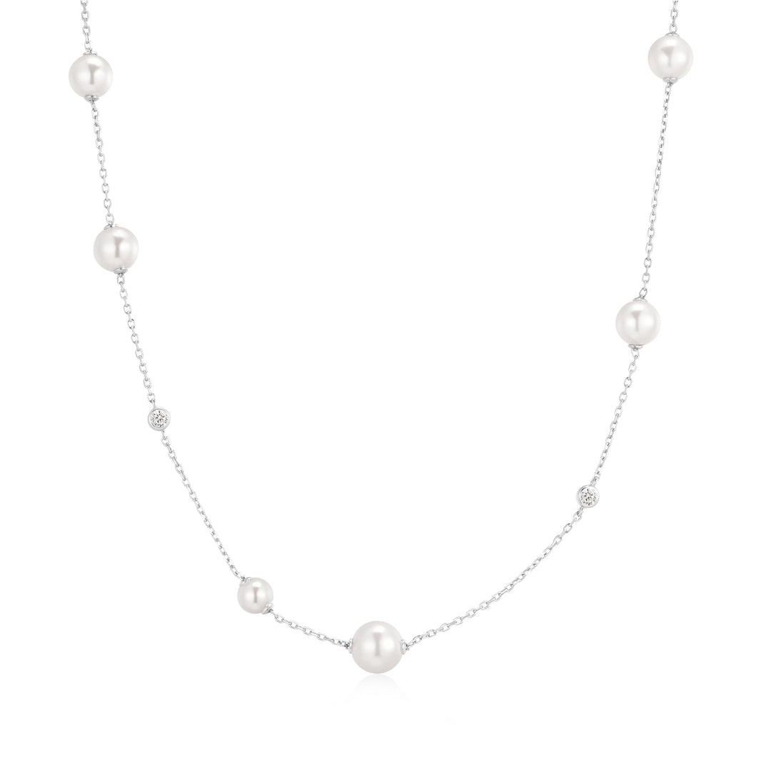 Ania Haie Silver Asymmetric Shell Pearl Station Necklace N075-05H