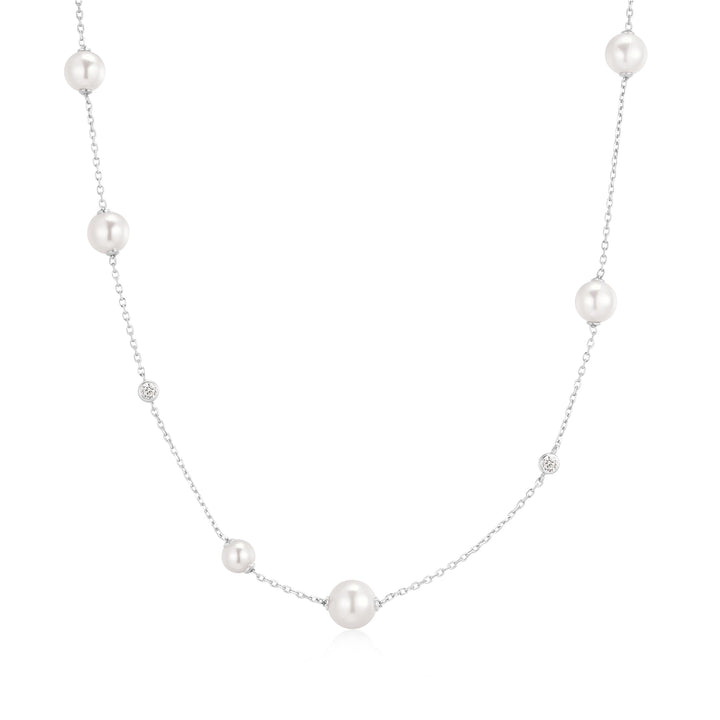 Ania Haie Silver Asymmetric Shell Pearl Station Necklace N075-05H