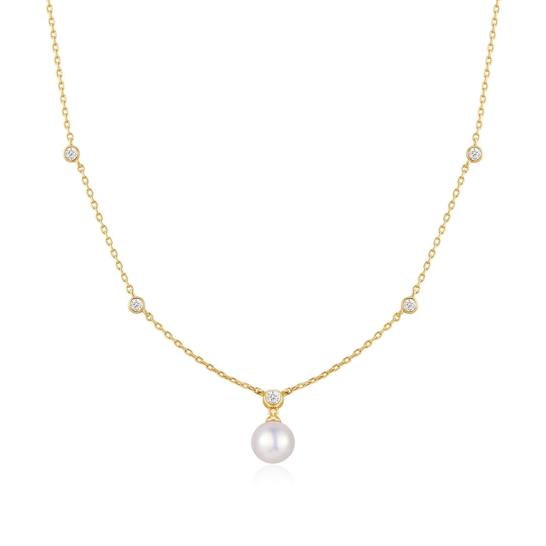 Ania Haie Gold Bezel-Set Station Necklace with Shell Pearl Pendant N075-09G