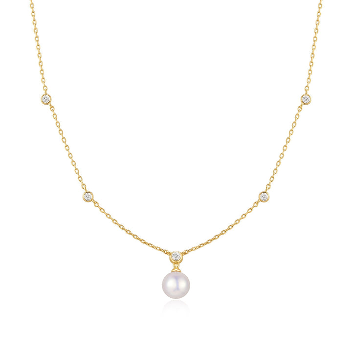 Ania Haie Gold Bezel-Set Station Necklace with Shell Pearl Pendant N075-09G