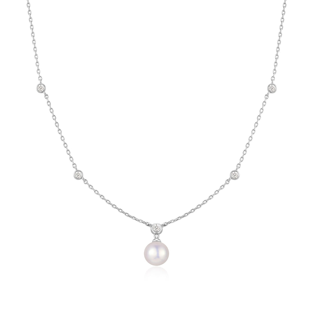 Ania Haie Silver Bezel-Set Station Necklace with Shell Pearl Pendant N075-09H