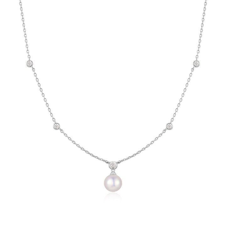 Ania Haie Silver Bezel-Set Station Necklace with Shell Pearl Pendant N075-09H