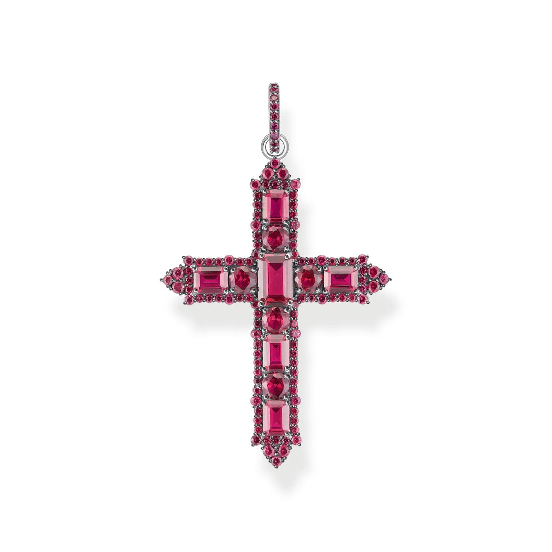 THOMAS SABO Blackened cross pendant with ruby red stones TPE970GA