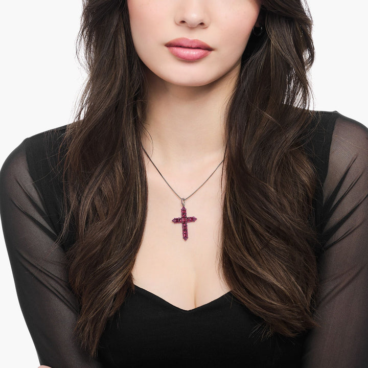 THOMAS SABO Blackened cross pendant with ruby red stones TPE970GA