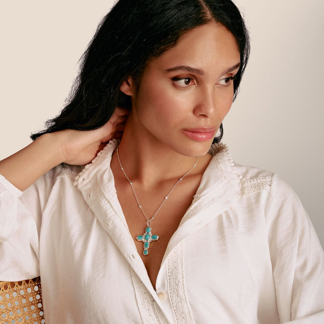 THOMAS SABO Cross Pendant with Turquoise Zirconia Stones TPE988TU