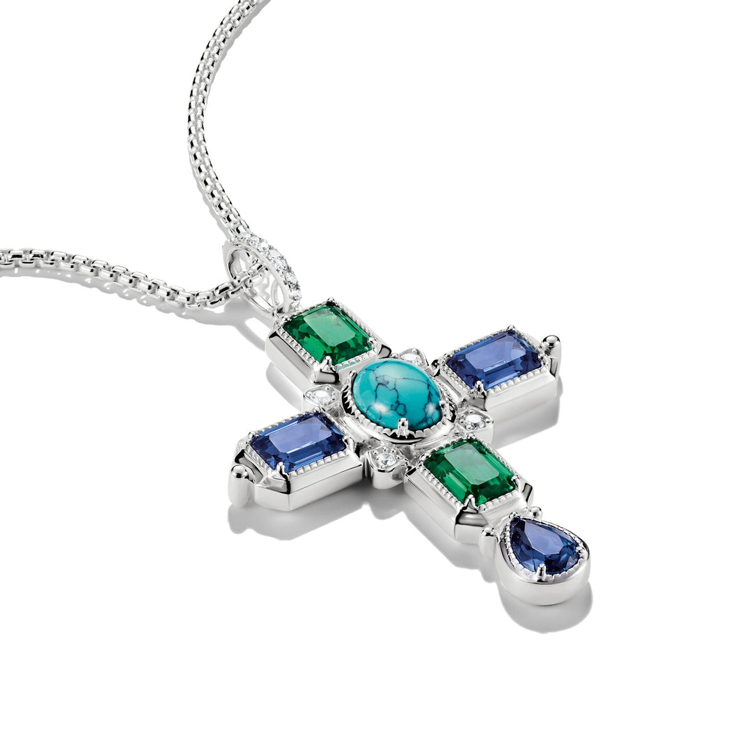 THOMAS SABO Cross Pendant with Multicoloured Stones TPE988BLU