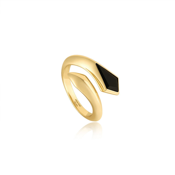 Ania Haie Gold Black Agate Adjustable Wrap Ring R053-03G