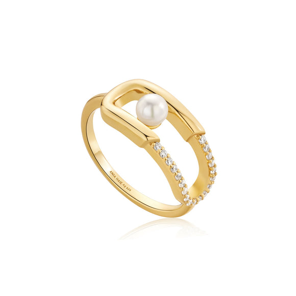 Ania Haie Gold Pearl Sparkle Interlock Ring R054-02G