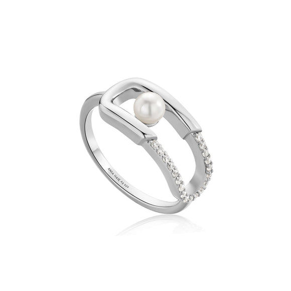 Ania Haie Silver Pearl Sparkle Interlock Ring R054-02H