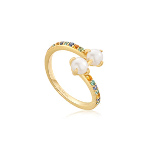 Ania Haie Gold Gem Pearl Adjustable Wrap Ring R054-03G