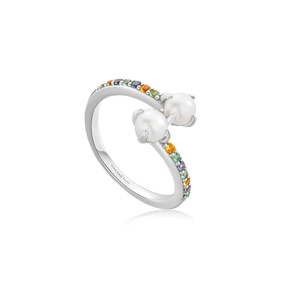 Ania Haie Silver Gem Pearl Adjustable Wrap Ring R054-03H