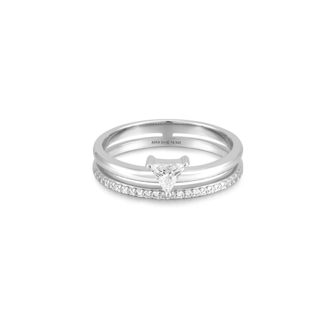 Ania Haie Silver Double White Triangle Stacker Ring R059-04H