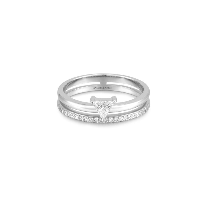 Ania Haie Silver Double White Triangle Stacker Ring R059-04H