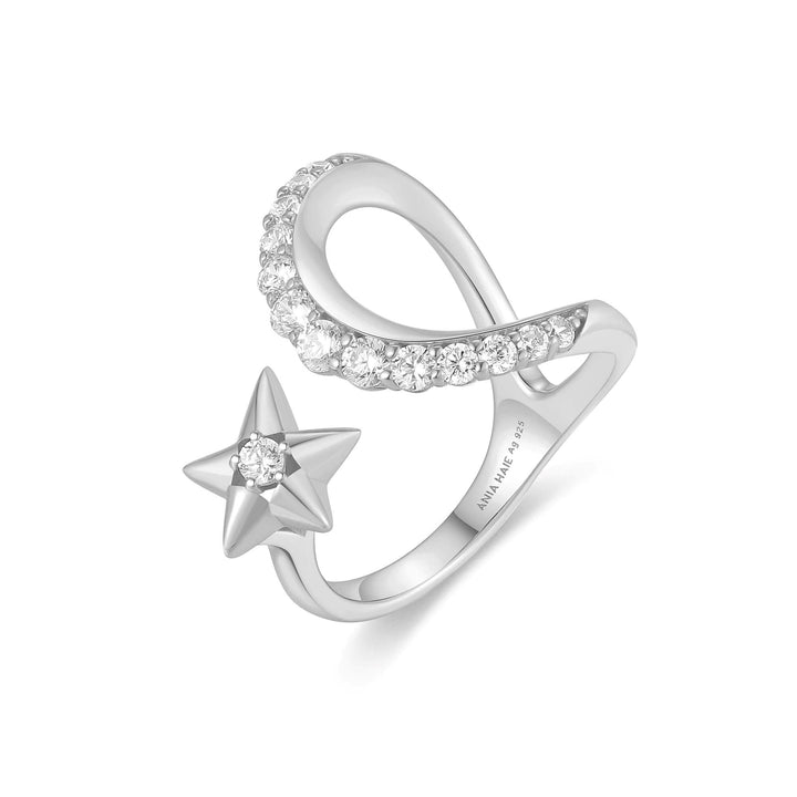 Ania Haie Silver Sparkling Moon and Star Adjustable Ring