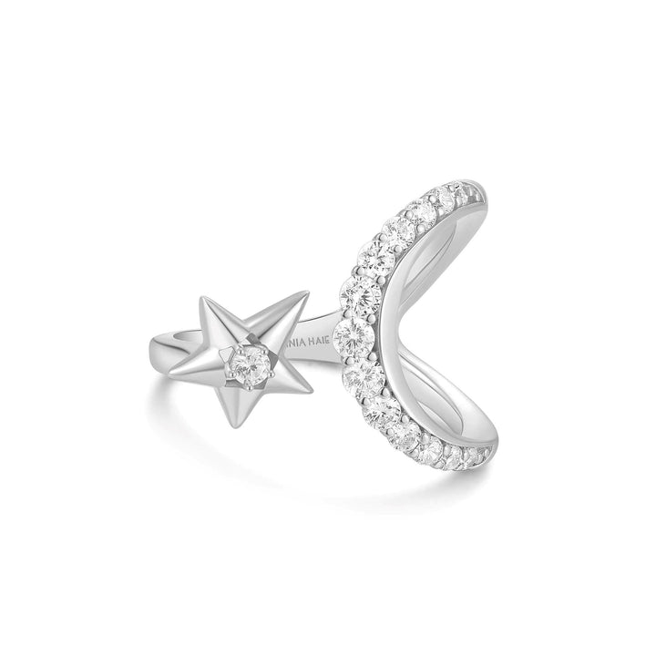 Ania Haie Silver Sparkling Moon and Star Adjustable Ring