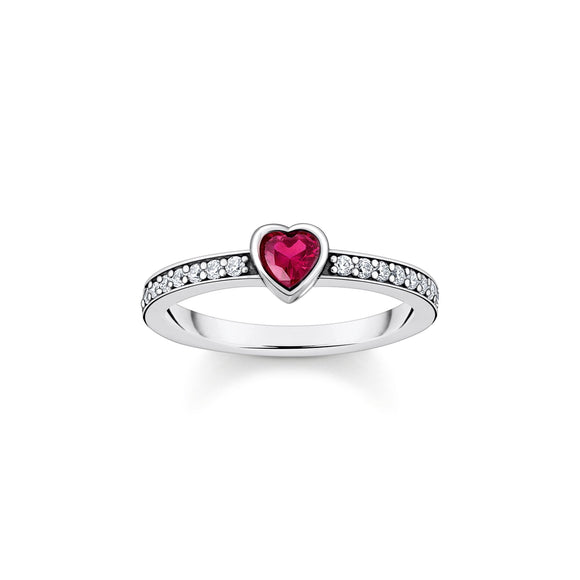 THOMAS SABO Solitaire Ring with Red Heart-Shaped Stone TR2448