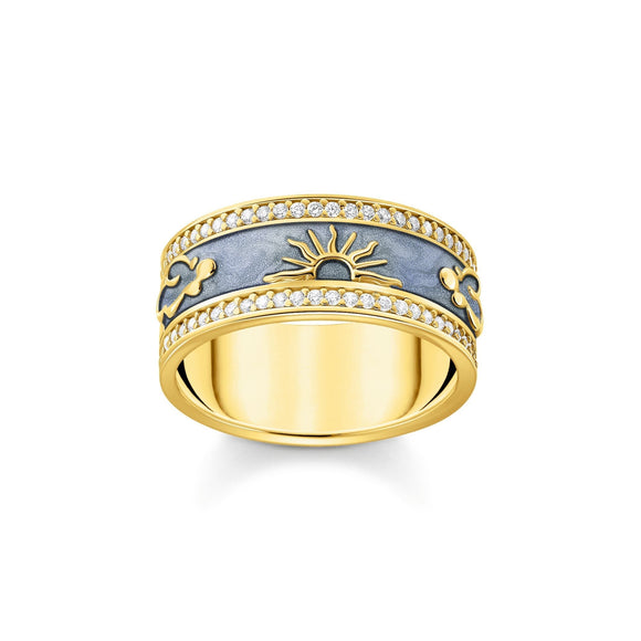 THOMAS SABO Band Ring with Blue Cold Enamel and Cosmic Symbols TR2450Y