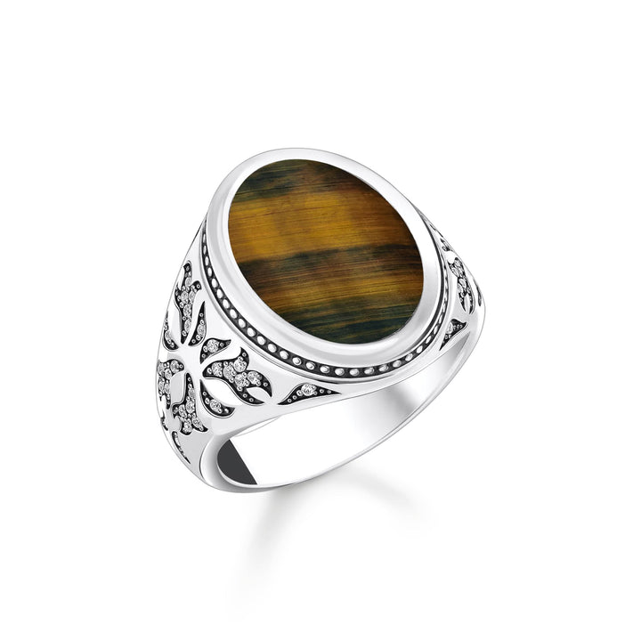 THOMAS SABO Rebel Wolf Ring with Gold-Blue Tiger's Eye TR2454TI