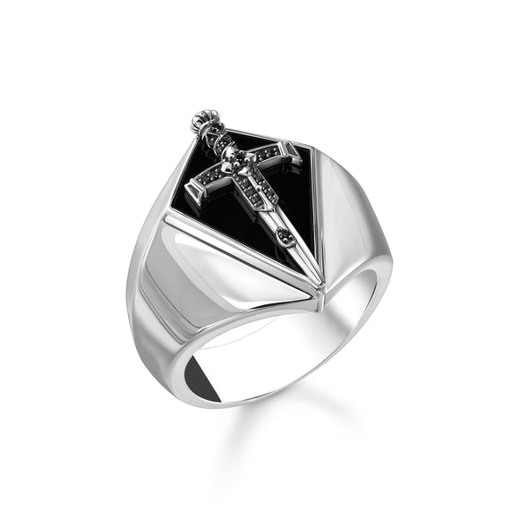 THOMAS SABO Sword Signet ring with black zirconia TR2463