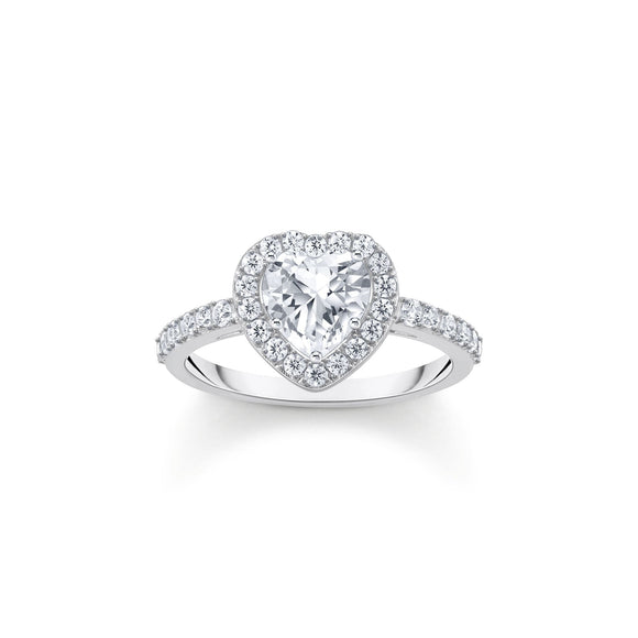 THOMAS SABO Halo ring with white, heart-shaped zirconia TR2477