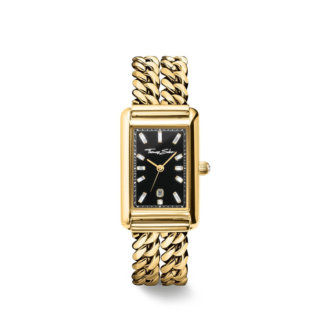 THOMAS SABO Ladies Rectangular Gold Watch with Black Dial TWA0452