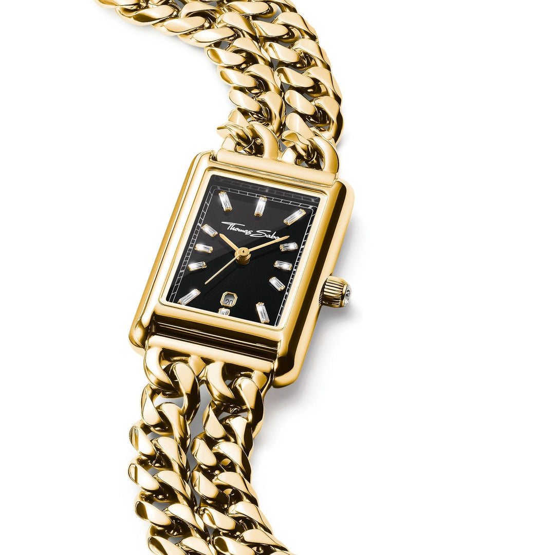 THOMAS SABO Ladies Rectangular Gold Watch with Black Dial TWA0452