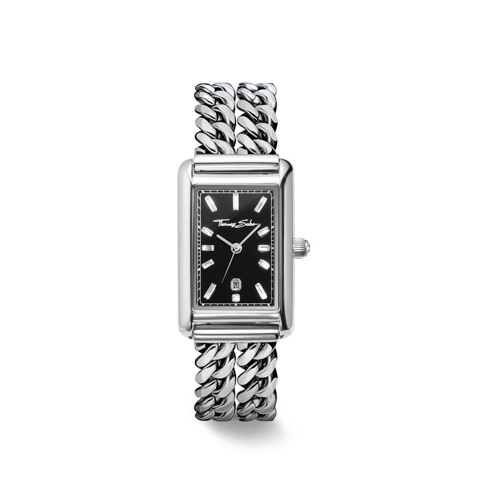 THOMAS SABO Ladies Rectangular Silver Watch with Black Dial TWA0453