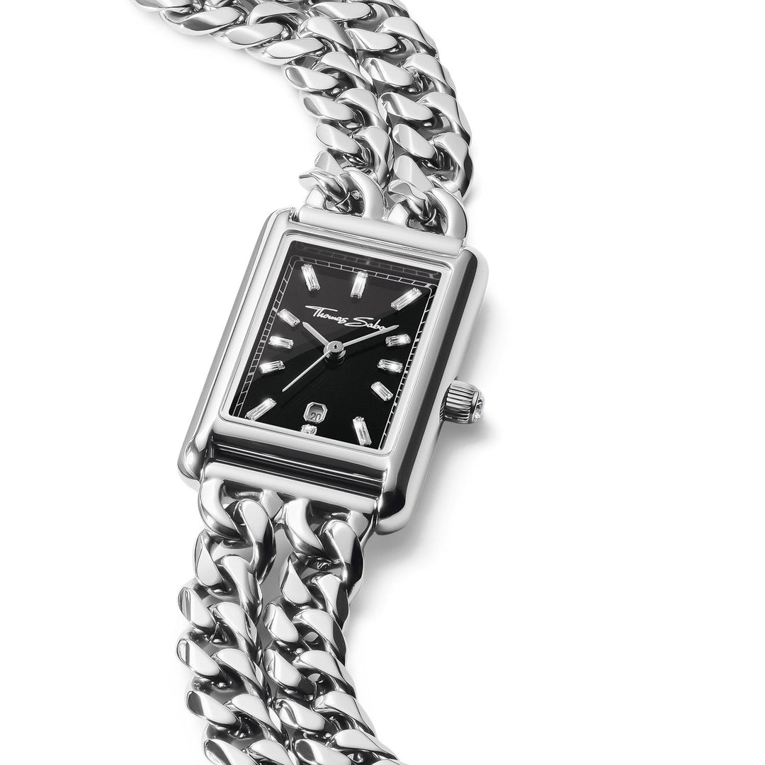 THOMAS SABO Ladies Rectangular Silver Watch with Black Dial TWA0453