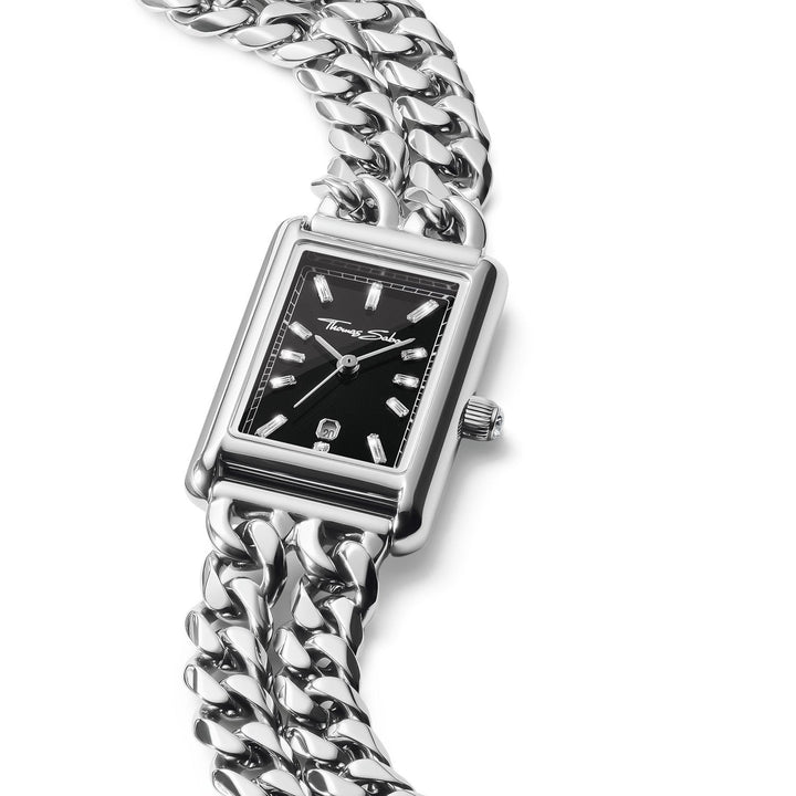THOMAS SABO Ladies Rectangular Silver Watch with Black Dial TWA0453