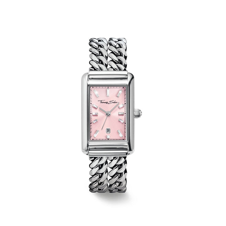 THOMAS SABO Ladies Rectangular Silver Watch with Pink Dial TWA0454