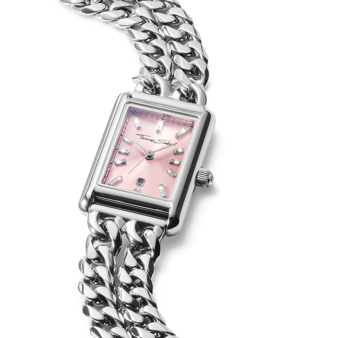 THOMAS SABO Ladies Rectangular Silver Watch with Pink Dial TWA0454