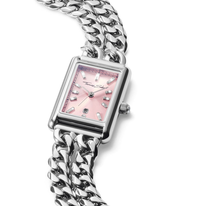 THOMAS SABO Ladies Rectangular Silver Watch with Pink Dial TWA0454