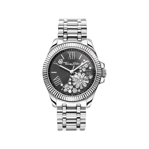 THOMAS SABO Women's watch with 33 mm, black dial and white flowers TWA0421